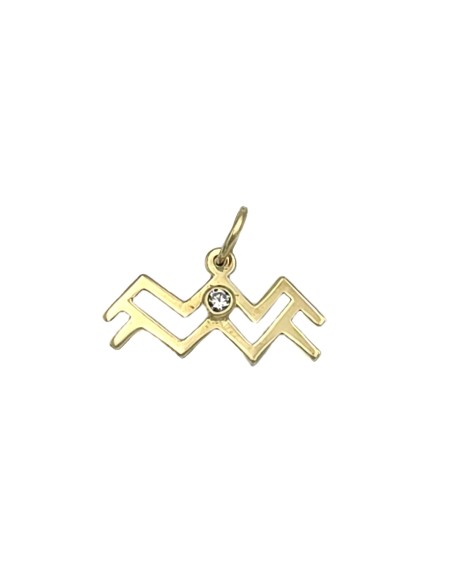 Zodiac Sign 9K Gold Aquarius with zircon