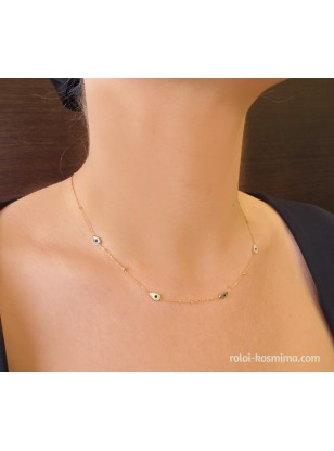 Necklace gold Κ14 eyes two sides 2