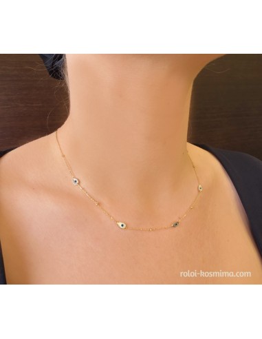 Necklace gold Κ14 eyes two sides