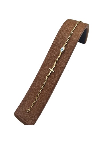 Βραχιόλι Χρυσό 9Κ Μάτι με Σταυρό