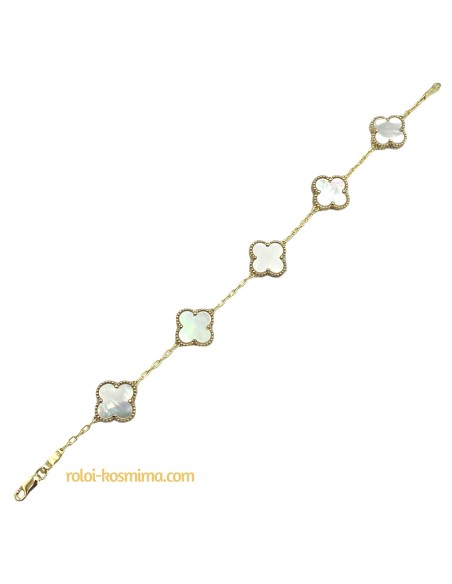 Bracelet gold 9Κ mother of pearl crosses type Van Cleef