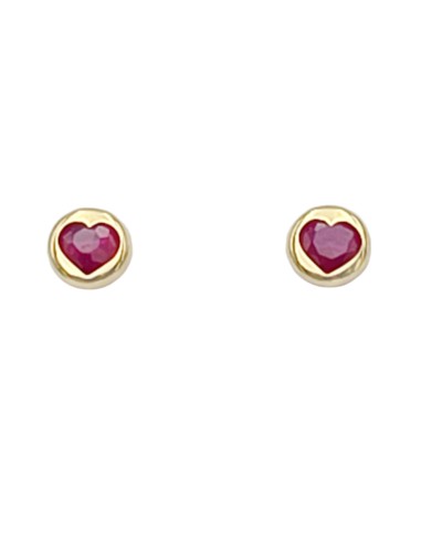 Earrings Gold 14Κ Heart with red zircon