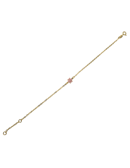 Bracelet Gold Κ9 daisies with pink enamel