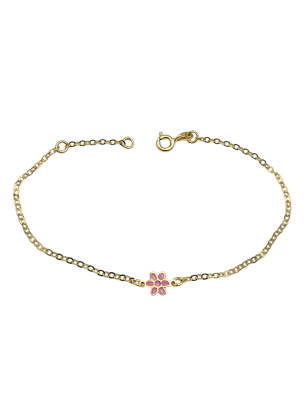 Bracelet Gold Κ9 daisies with pink enamel