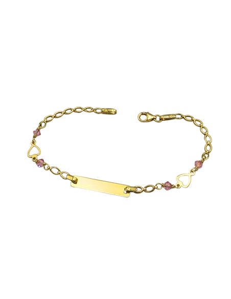 Child name Bracelet Gold 9Κ with hearts