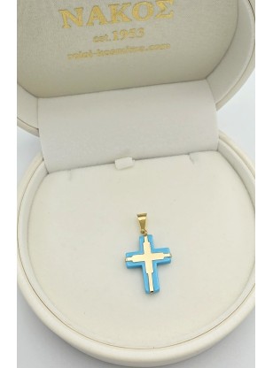 Σταυρός Χρυσός 14K με τιρκουάζ 17x30mm 2