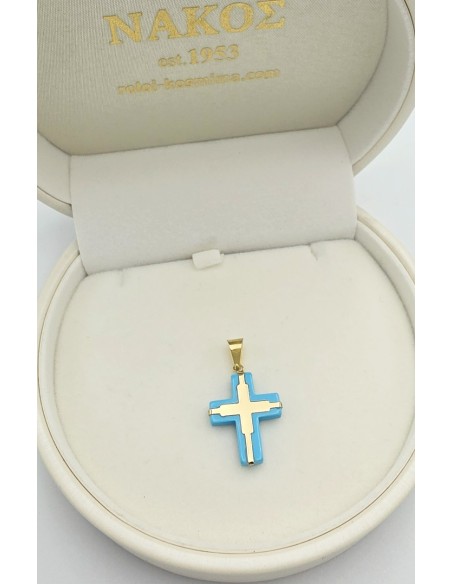 Cross Gold 14K Turquoise 17x30mm