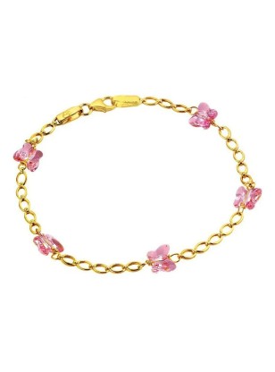 Bracelet Gold K9 with pink butterflies