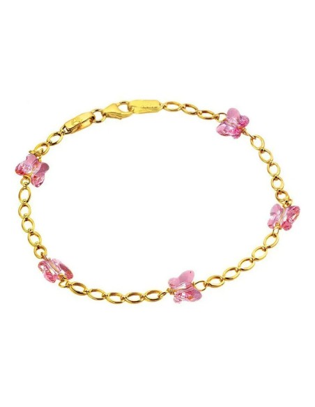 Bracelet Gold K9 with pink butterflies