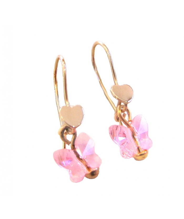 Earrings children Gold 'Pink Butterflies'