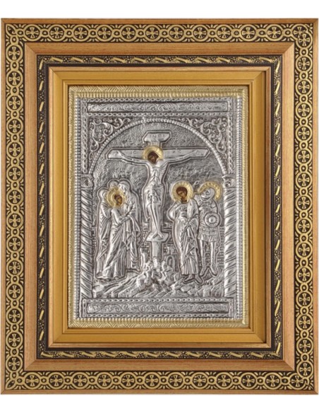 Silver Icon Carved 'Crucifixion Jesus ' 