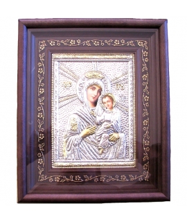 Silver icon 'Virgin Mary of Tinos' glass 